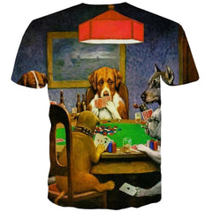 Animal T shirt Men Playing Cards Shirt Print Smokes Tshirts Casual Funny Tshirt Printed