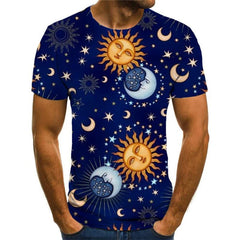 Hippie T-shirt Men Sun Tshirt Printed Moon Anime Clothes Star Funny T shirts