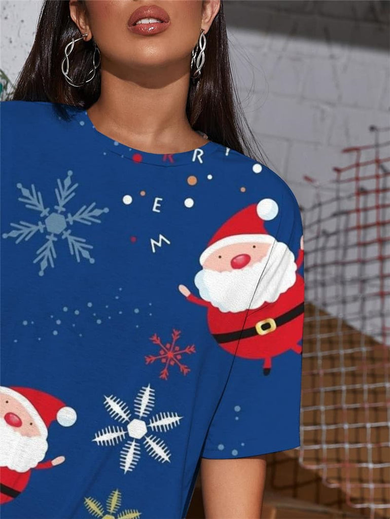 
New Year T-shirt Women Santa Claus Gothic Snowflake Tshirt Printed
                