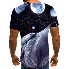Wolf T-shirt Men Animal Funny T shirts Moon Anime Clothes Galaxy Tshirts Casual