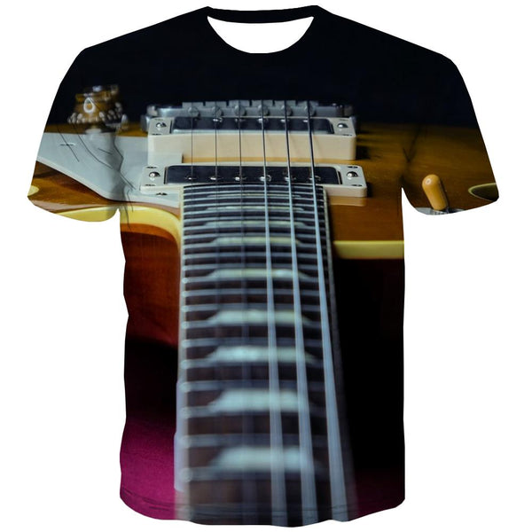 Guitar T shirts Men Music Tshirts Novelty Wooden T-shirts Graphic Metal Tshirt Anime
