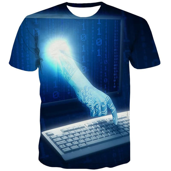 Keyboard T shirts Men Hand Tshirts Cool Technology Tshirt Anime Digital Tshirt Printed