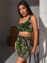 Camouflage Dress Women Abstract Bodycon Dress Psychedelic Halter Sleeveless Harajuku Hollow out Dresses