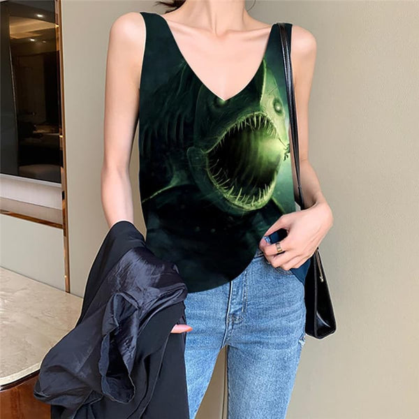 Fish Tank-Top women Punk Rock Sleeveless 3d Animal Anime Clothes Green Vest Print Tropical Funny Top