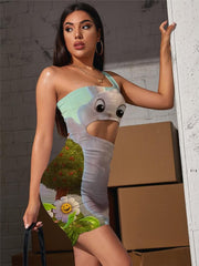 Animal Dresses Women Rabbit Halter Sleeveless Flower Vestido Sexy Lovely Bodycon Dress