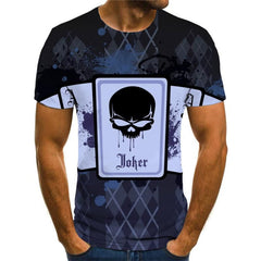 Playing Cards T-shirt Men Skull Funny T shirts Hip Hop Tshirts Casual Black Tshirt Printed