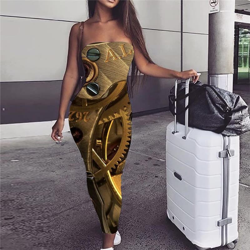 
Metal Dress Women Engine sleeveless Gear Sundress Art Ladies Dresses
                