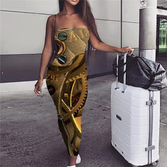 Metal Dress Women Engine sleeveless Gear Sundress Art Ladies Dresses