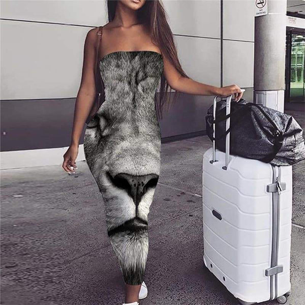 Lion Dress Women Animal Sundress Anime Bodycon Dress Head Vestido Sexy Hip Hop sleeveless - KYKU