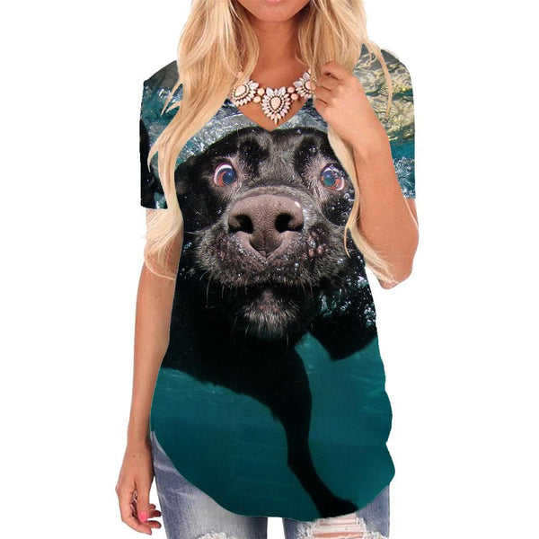 Dog T Shirt Women Ocean Shirt Print Animal V-neck Tshirt Harajuku Tshirts Printed