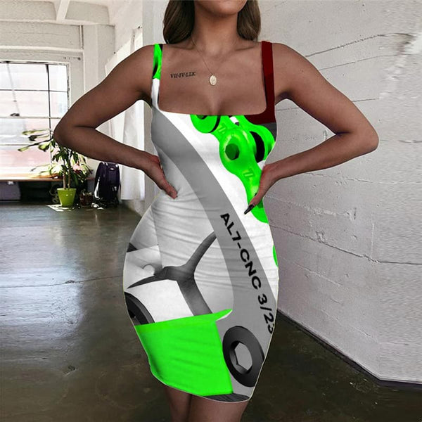 Metal Dress Women Engine Halter Sleeveless Gear Vestido Sexy Street Ladies Dresses