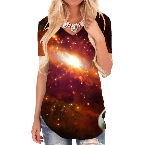 Dog T-shirt women Galaxy Shirt Print Space Tshirts Printed Universe V-neck Tshirt