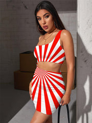 Dizziness Dress Women Abstract Vestido Sexy Stripe 3d Print Harajuku Pleating