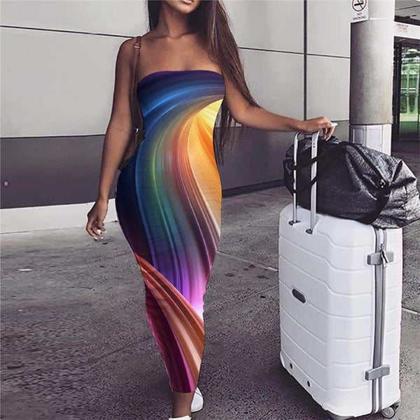Geometric Dress Women Psychedelic Party Vortex Boho Color 3d Print - KYKU