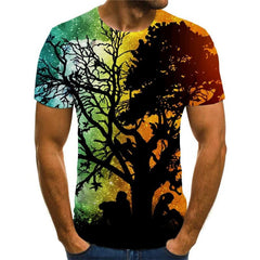 Galaxy T-shirt Men Moon Funny T shirts Tree Anime Clothes Harajuku Tshirts Casual