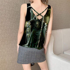 Skull Tank-Top women Punk Vest Printed Grim Reaper Vest Print Lightning Sleeveless 3d - KYKU