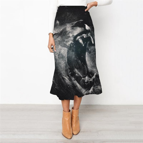 Lion Skirts Women Animal Rock Frauen Anime High waist skirts Ferocious Skirt Ladies Street School skirt - KYKU