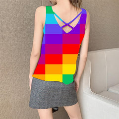 Cube Tank Top Women Abstract Funny Top Geometry Vest Print Womens Clothing