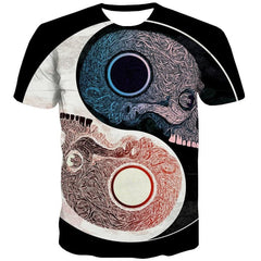 Skull T shirt Men Yin And Yang Tshirts Casual Skeleton Tshirt Printed Funny Funny T shirts