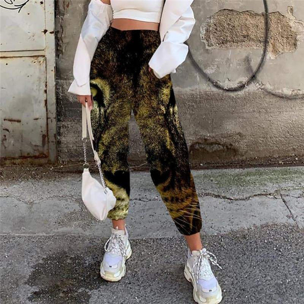 Lion Trousers Women Animal 3d Printed Anime High Waist Pants Ferocious Jogger Pants Harajuku Trouser - KYKU