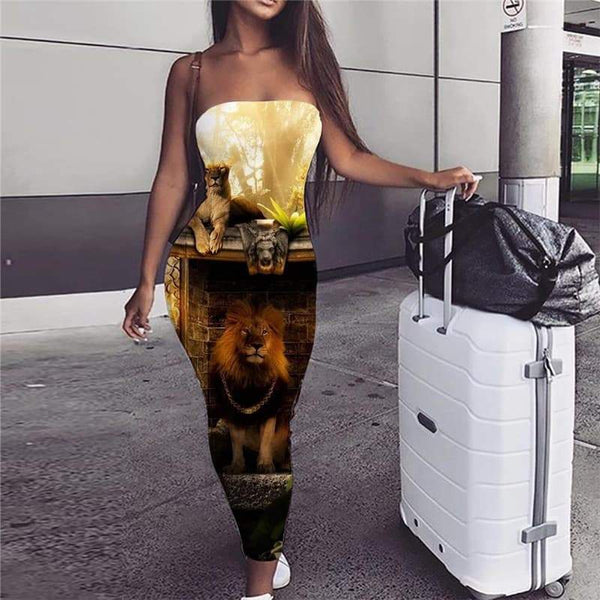 Lion Dress Women Animal Vestido Sexy Anime Party Family sleeveless Forest Bodycon Dress - KYKU
