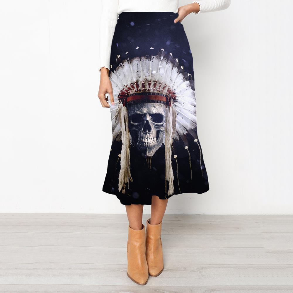 
Skull Skirt Women Punk High waist skirts Indian Rock Frauen Feather Skirt Ladies - KYKU
                