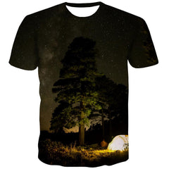 Camping T shirts Men Sunset Tshirts Casual Forest Tshirts Novelty Flame Tshirt Printed