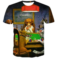 Animal T shirt Men Playing Cards Shirt Print Smokes Tshirts Casual Funny Tshirt Printed
