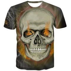 Skull T shirt Men Flame Tshirts Casual Spider Web Shirt Print Hip Hop T-shirts 3d