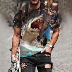 Shark T shirt Men Ocean Tshirt Printed Animal Tshirts Casual War Shirt Print Funny Anime Clothes