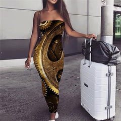 Metal Dress Women Engine sleeveless Gear Boho Paint 3d Print Womens Clothing