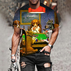 Animal T shirt Men Playing Cards Shirt Print Smokes Tshirts Casual Funny Tshirt Printed
