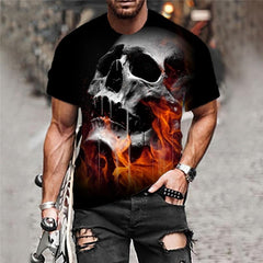 Skull T shirt Men Flame Anime Clothes Skeleton Funny T shirts Black Tshirts Casual