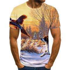Animal T-shirt Men Landscape Anime Clothes Snow Tshirt Printed Funny Tshirts Casual