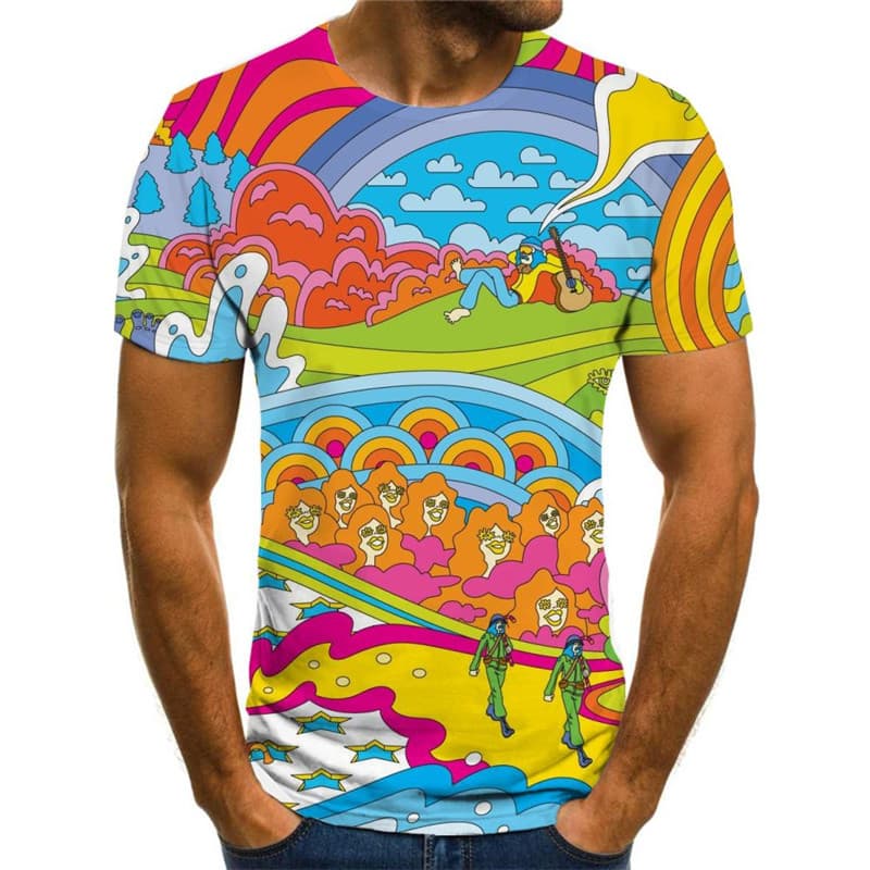 
Hippie T shirt Men Waves Tshirts Casual Colorful Funny T shirts Hip Hop Anime Clothes
                