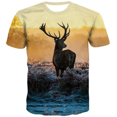 Animal T shirts Men Deer T-shirts Graphic Landscape Tshirts Cool Harajuku Tshirt Anime