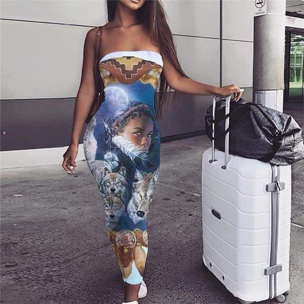 Indios Dress Women Wolf Ladies Dresses Animal Boho Lovely Sundress - KYKU