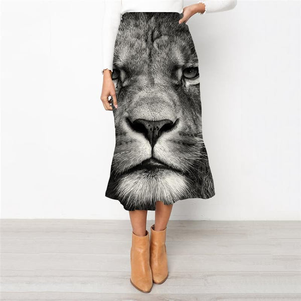 Lion Skirts Women Animal High waist skirts Anime Skirt Ladies Head Rock Frauen Hip Hop School skirt - KYKU