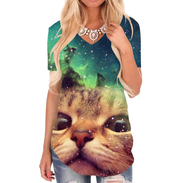 Cat T-shirt women Animal Tshirts Printed Nebula Funny T shirts Galaxy T-shirts 3d Lovely Shirt Print