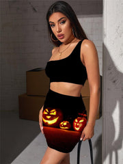 Halloween Dress Women Pumpkin Vestido Sexy Party Bodycon Dress Cosplay Hollow out Dresses