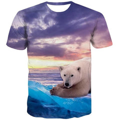 Bear T shirt Men Animal Shirt Print Landscape Tshirts Casual Cloud Anime Clothes