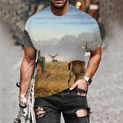 Animal T-shirt Men Hunting Tshirt Printed Landscape Tshirts Casual Snow Anime Clothes