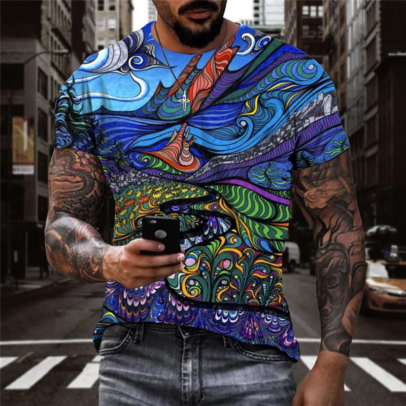 
Hippie T shirt Men Waves Tshirts Casual Colorful Funny T shirts Hip Hop Anime Clothes
                
