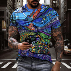 Hippie T shirt Men Waves Tshirts Casual Colorful Funny T shirts Hip Hop Anime Clothes