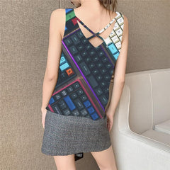 Keyboard Tank Top Women Letter Funny Top Colorful Vest Printed Womens Clothing