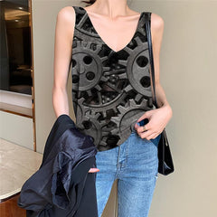Metal Tank-Top women Engine Sleeveless 3d Gear Vest Printed Black Funny Top