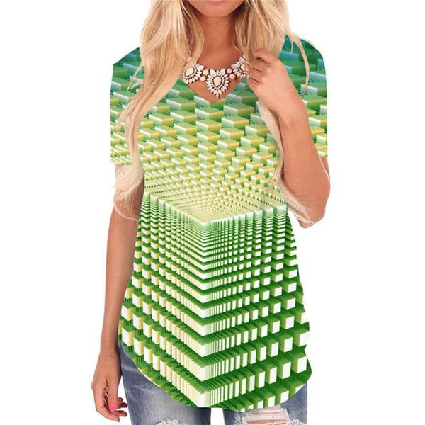 Geometric T-shirt women Psychedelic Shirt Print Vortex Tshirts Printed Green Funny T shirts