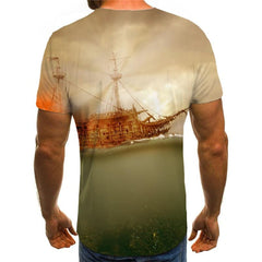 Santa Claus T-shirt Men Sail Funny T shirts Deer Anime Clothes Christmas Shirt Print