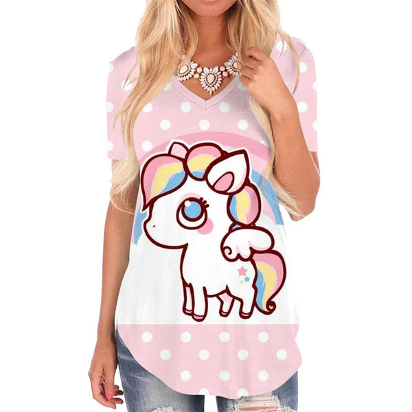 Unicorn T-shirt women Animal Shirt Print Rainbow Funny T shirts Colorful V-neck Tshirt
