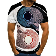Skull T shirt Men Yin And Yang Tshirts Casual Skeleton Tshirt Printed Funny Funny T shirts